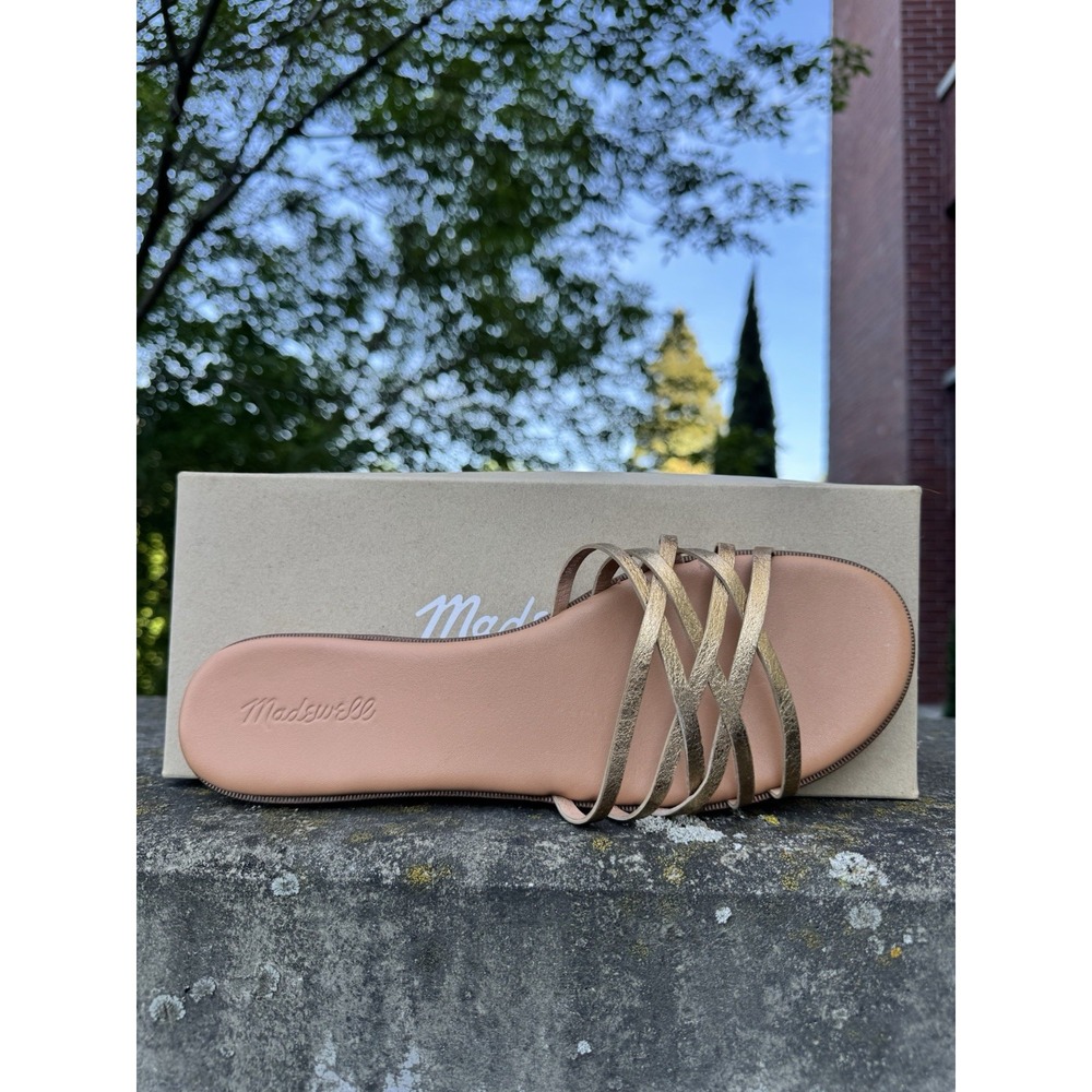 Madewell Tracie Crisscross Slide Sandals Gold Metallic Leather Size 11 AM197